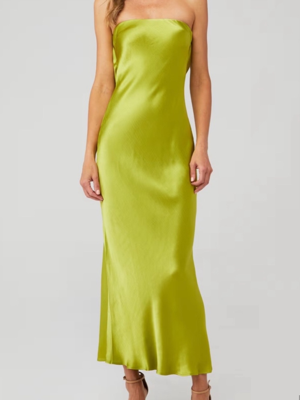 bec + bridge Chartreuse Satin Slip Dress